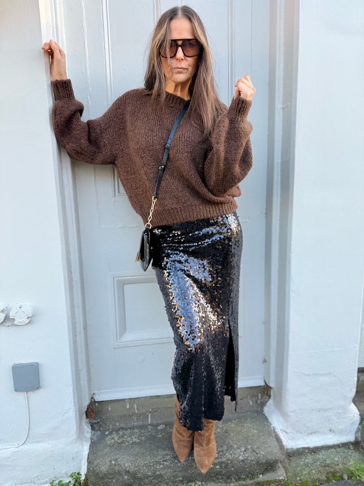 Mariah Sequin Midi Skirt - Black