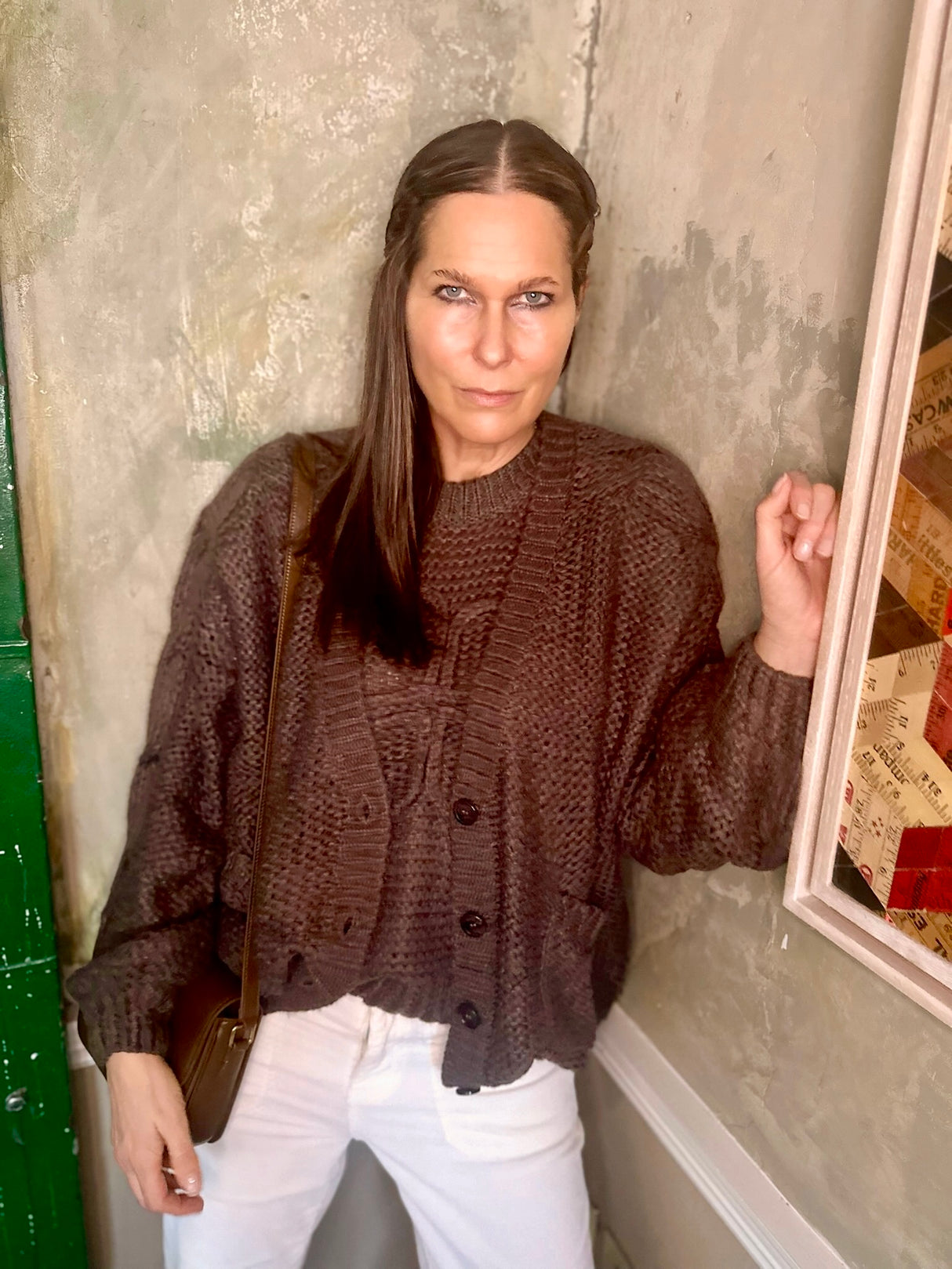 Rival Knitted Cardigan with Logo - Brown