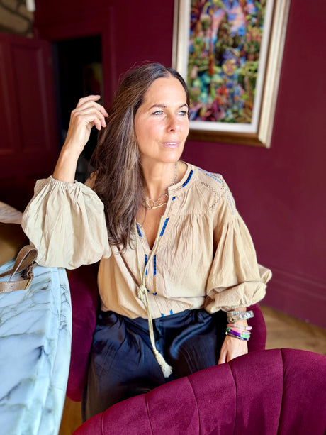 Citrine Blouse With Tassel - Beige