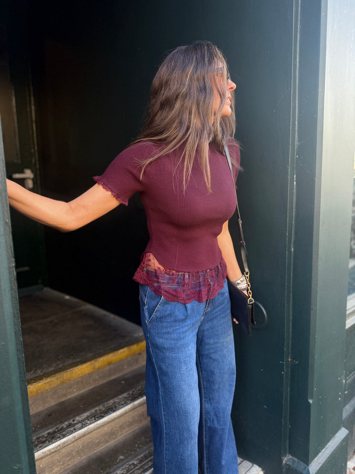 Ophelia Short Sleeve Turtleneck - Cherry