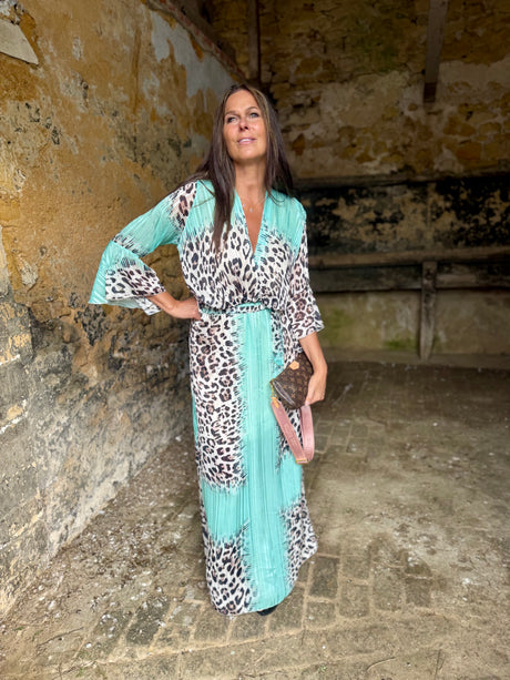 Grace Animal Print Maxi Dress - Mint
