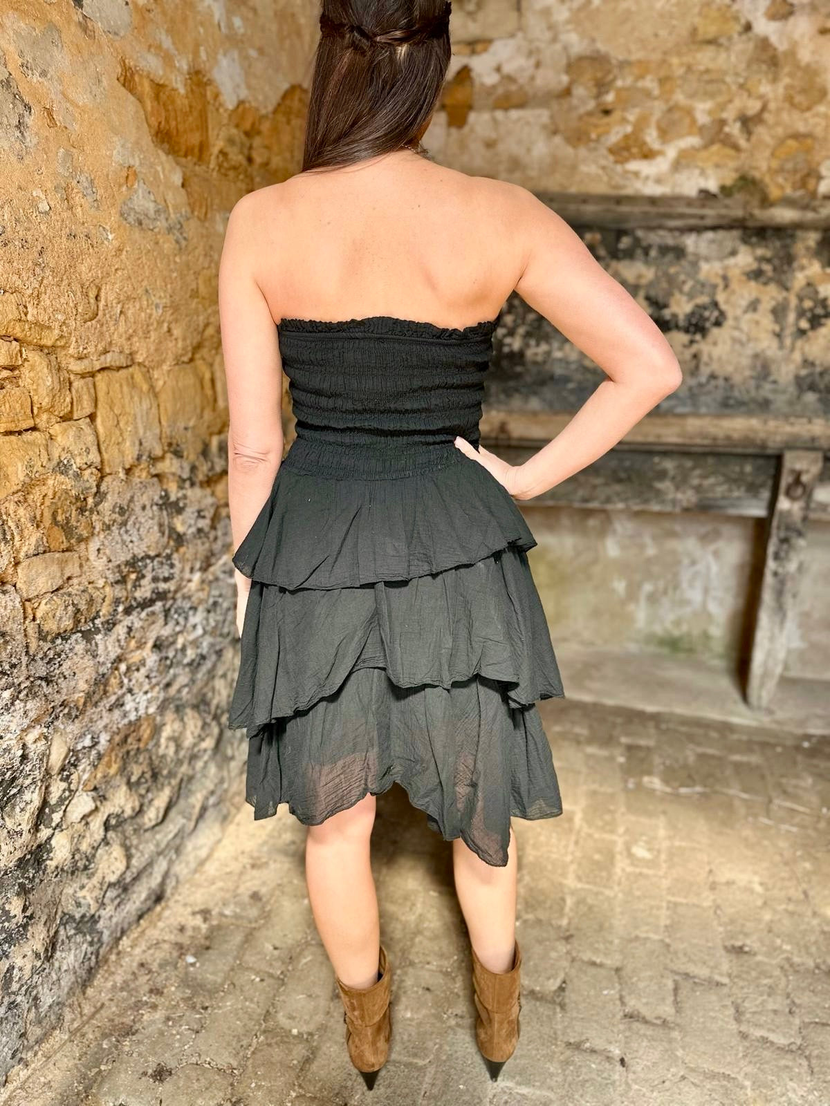 Laurie Ruffle Mini Dress - Black
