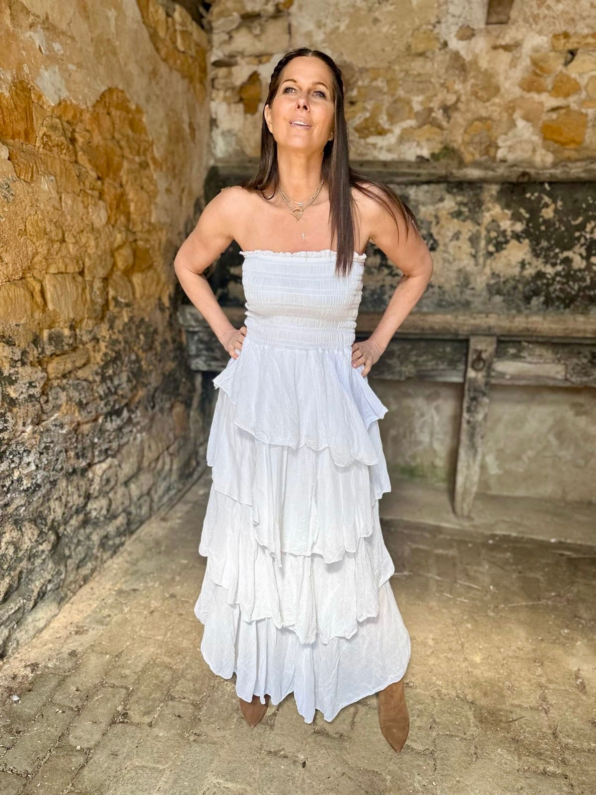 Laurie Ruffle Maxi Dress - White