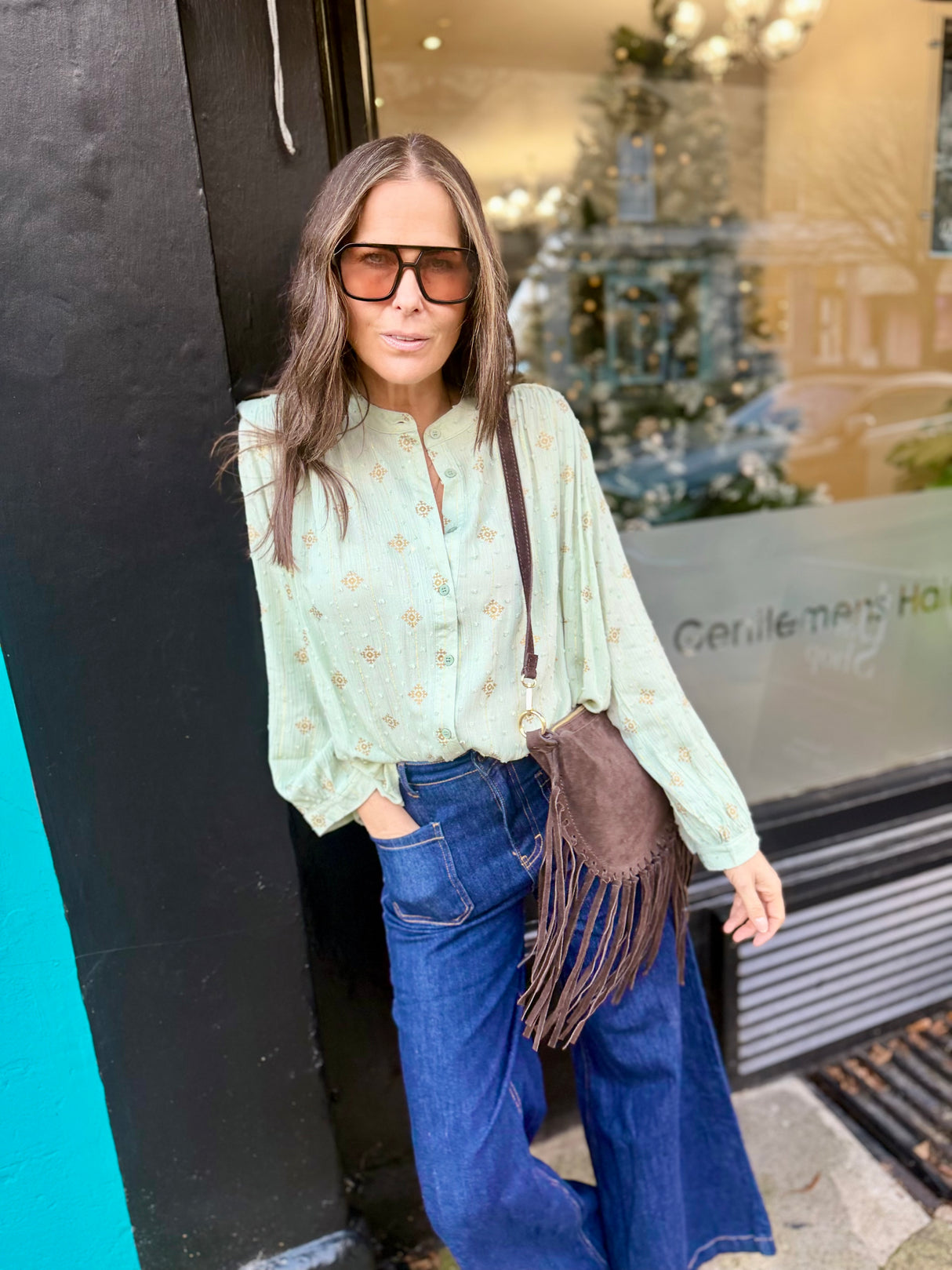 Greta Printed Blouse - Mint