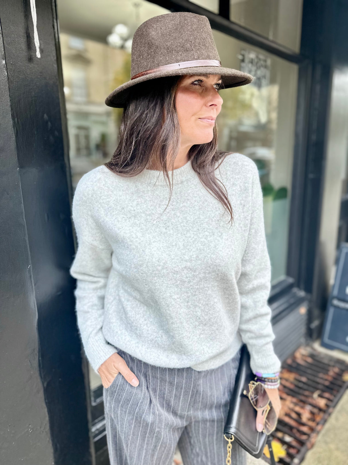 Coral Crew Neck Knit - Grey