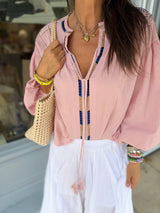 Citrine Blouse With Tassel - Pink