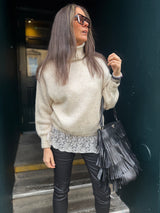 Arabella Lace Roll Neck Jumper - Oat