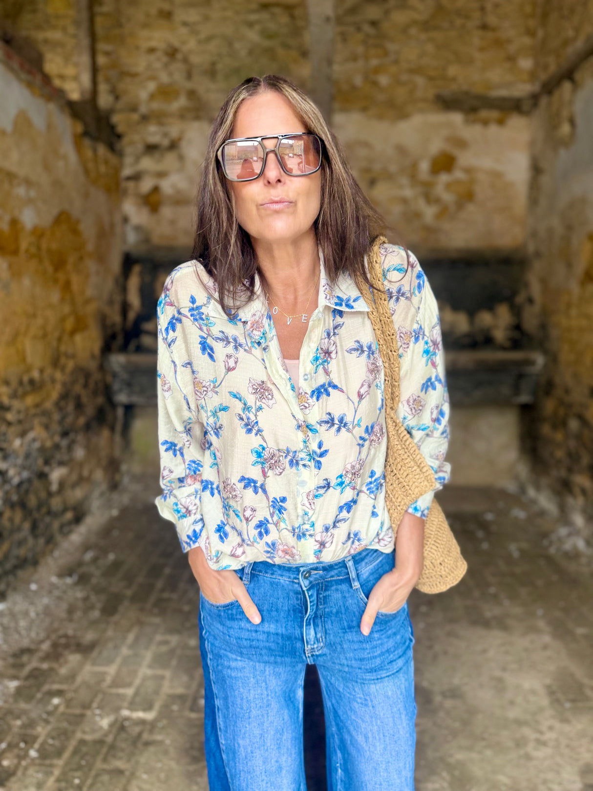 Lavender Embellished Printed Blouse