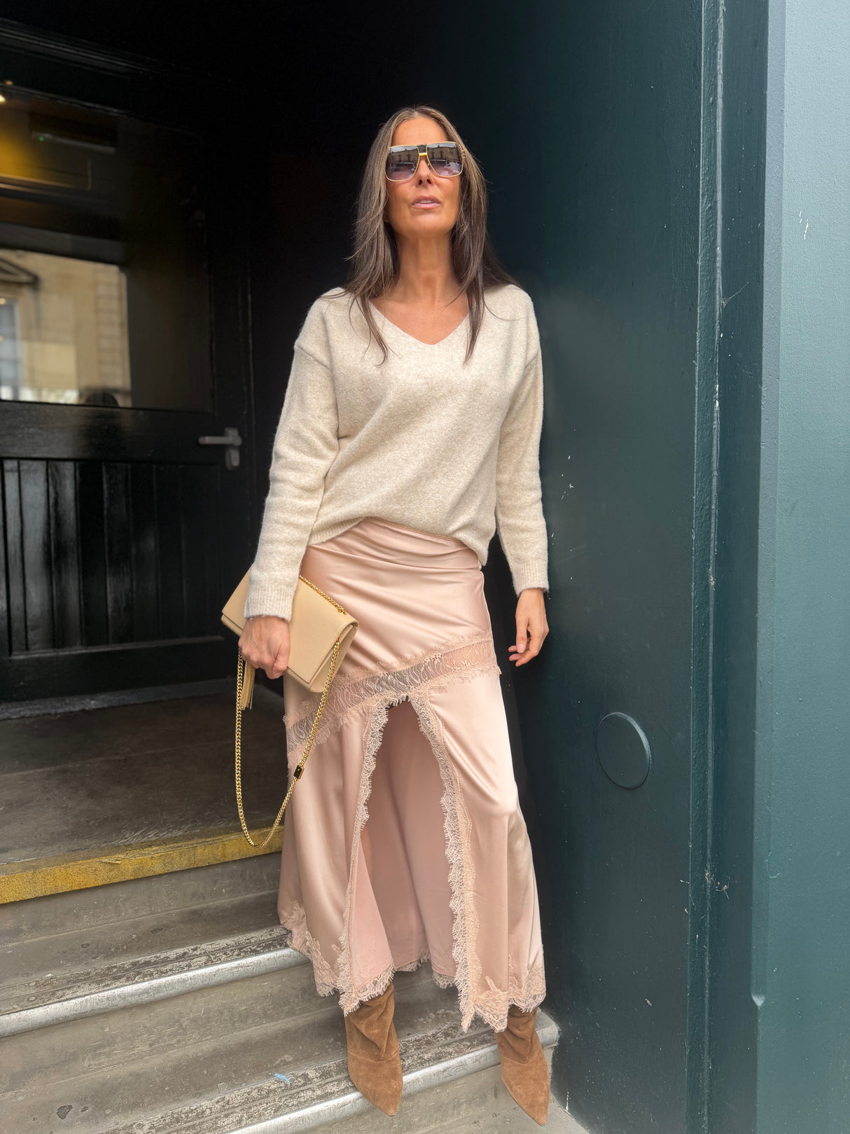 Highland Satin Lace Skirt - Blush