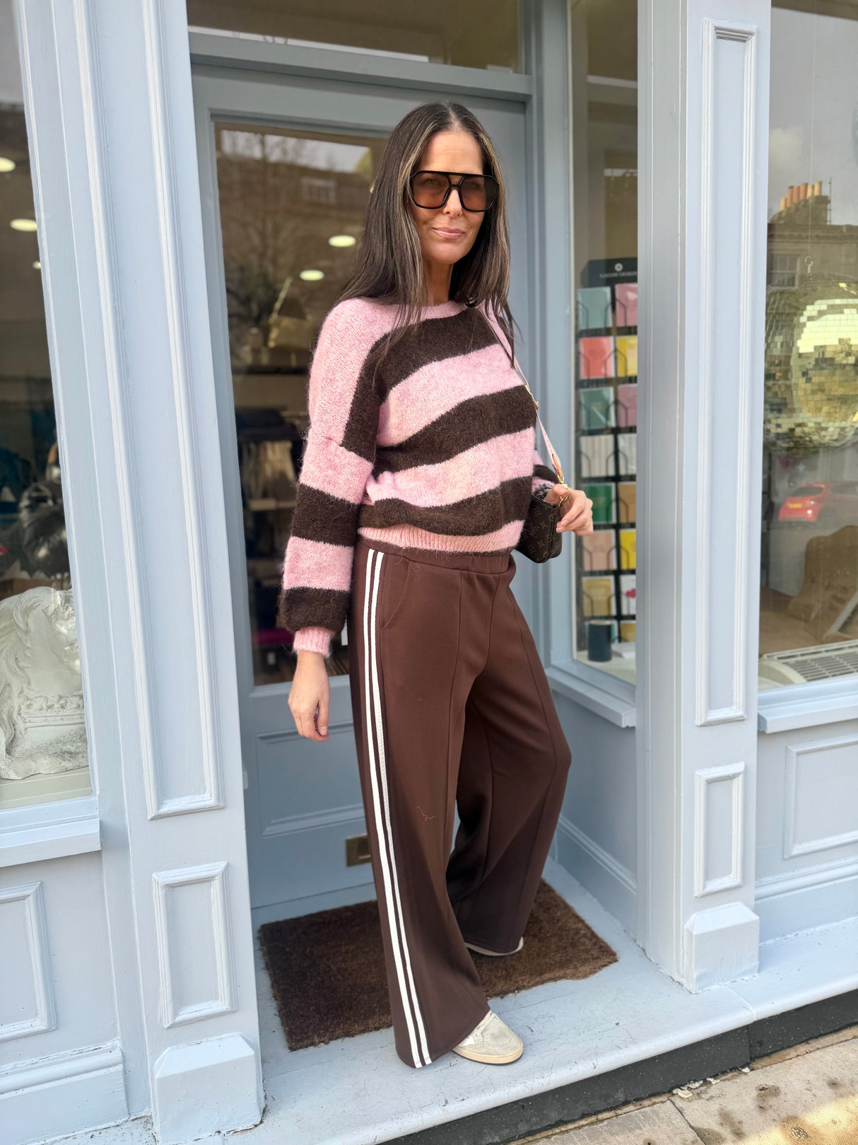 Evelyn Stripe Crew - Pink/Choc