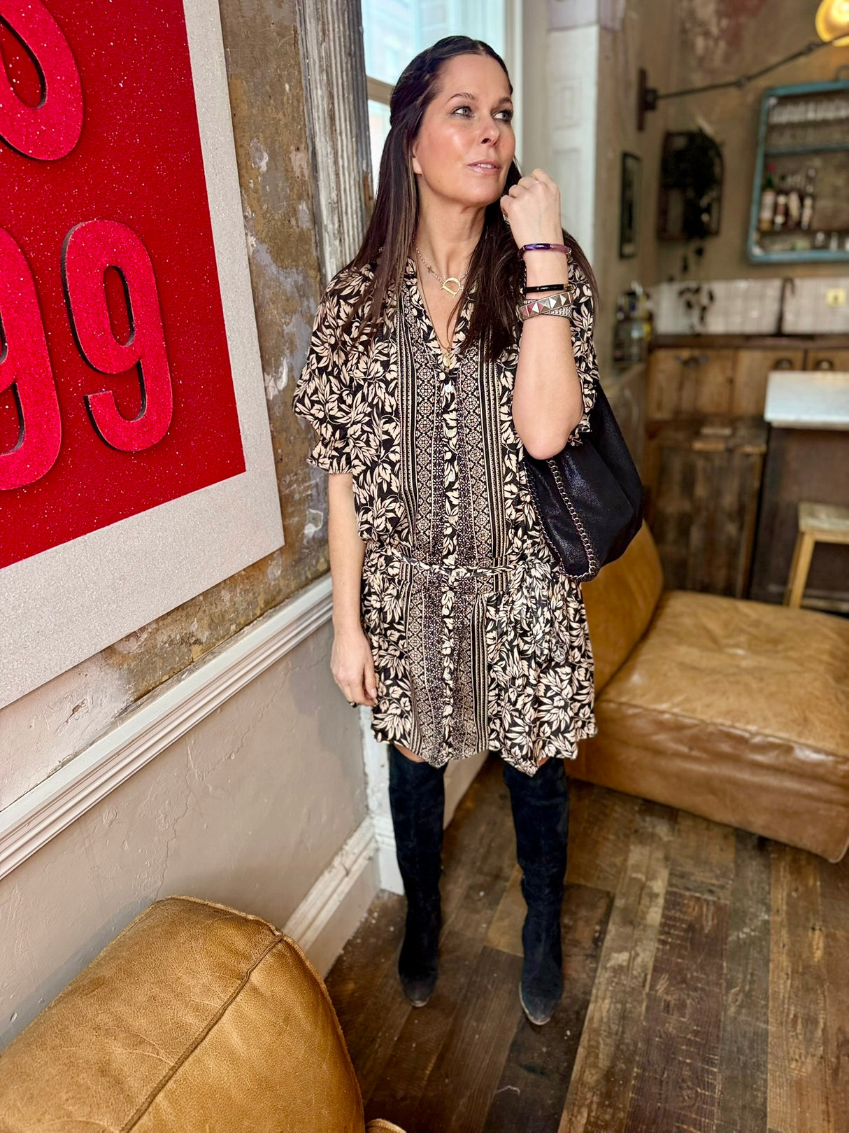 Clarissa Printed Dress - Black