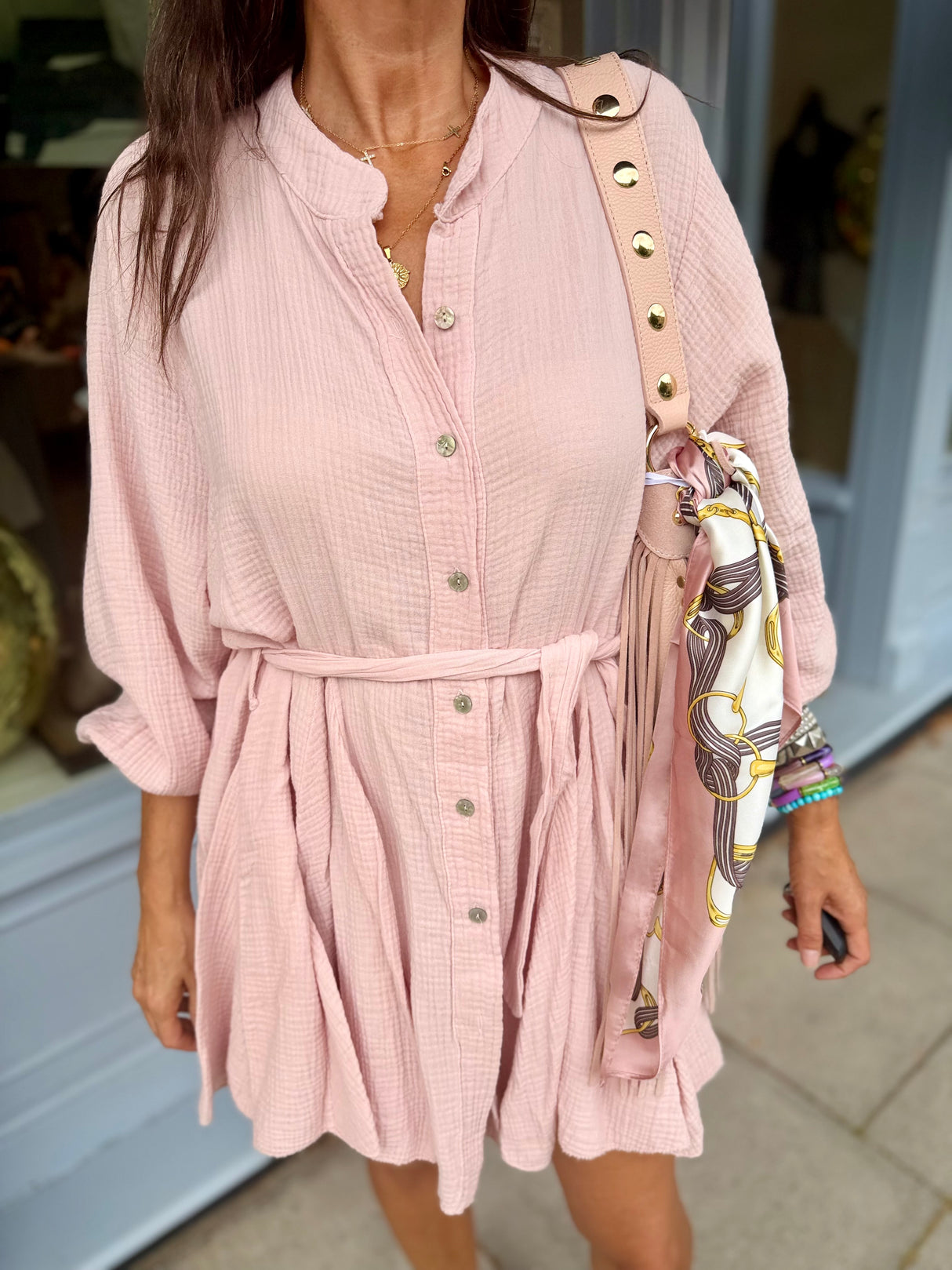 Minnie Cotton Mini Dress- Soft Pink