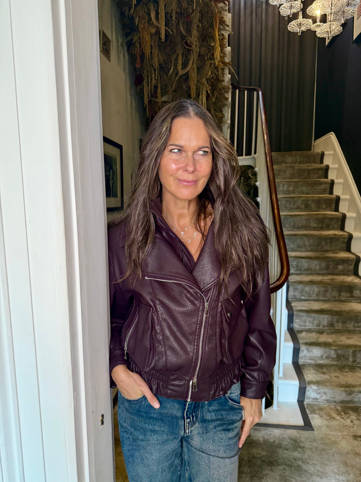 Cleo Faux Leather Jacket - Burgundy