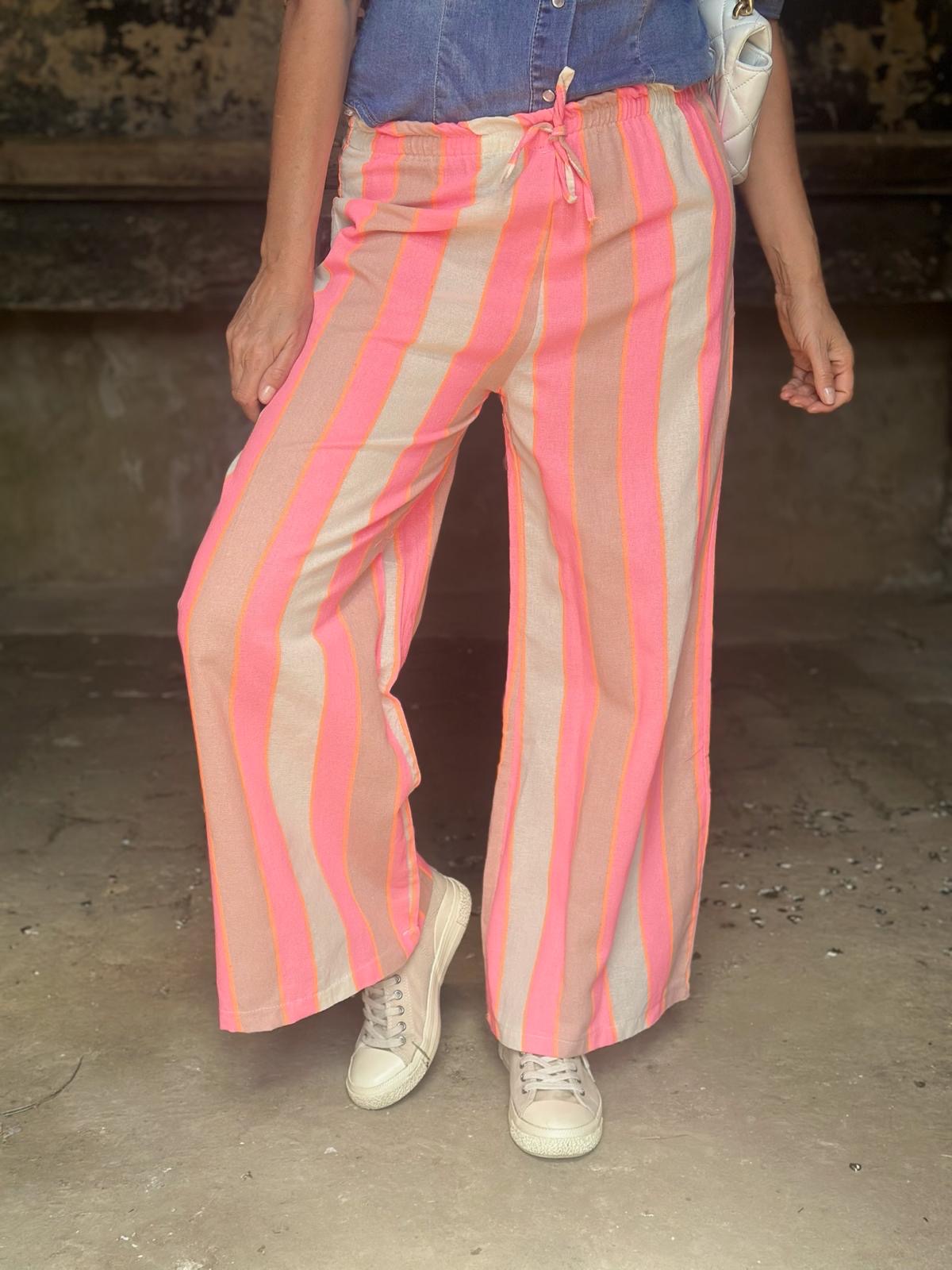 Summer Stripe Trouser - Neon Pink