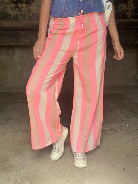 Summer Stripe Trouser - Neon Pink