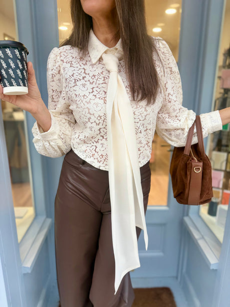 Cara Lace Pussy Bow Blouse - Ecru