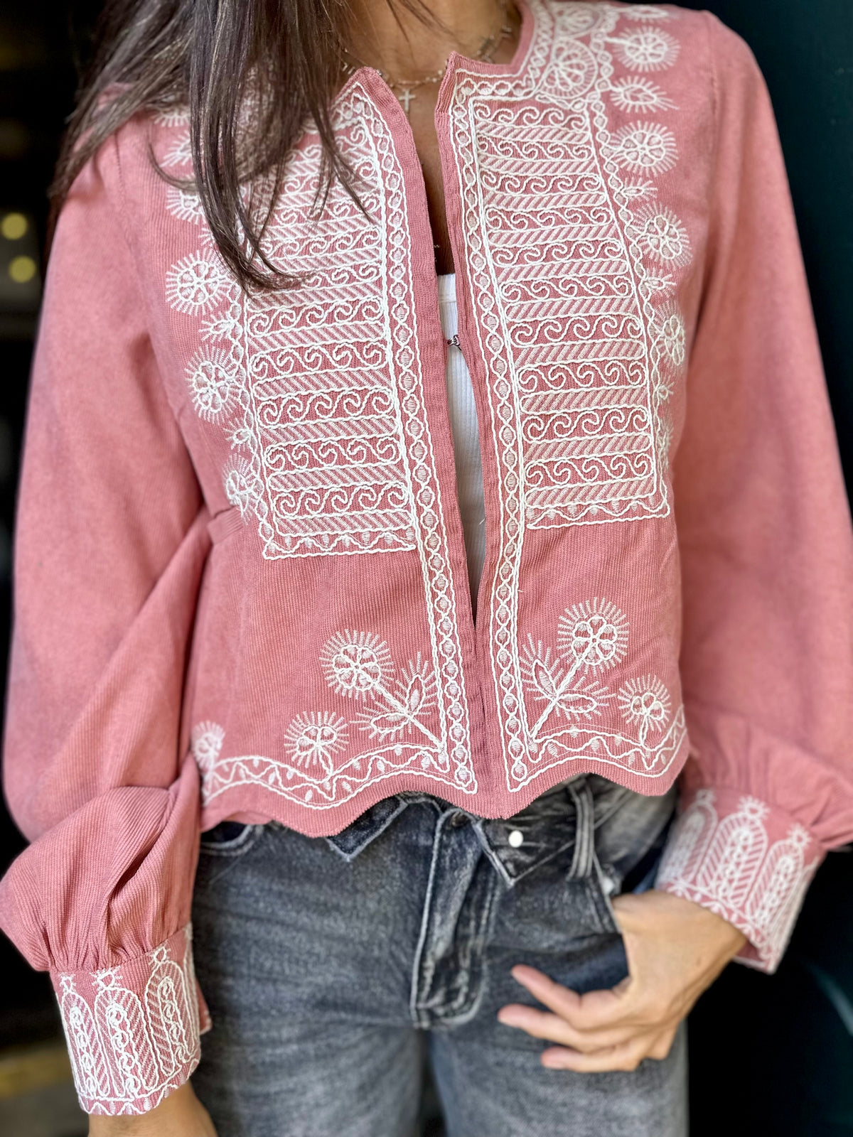 Oriana Embroidered Jacket - Rose