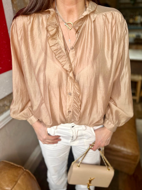 Blusa con volantes color lila - Camel