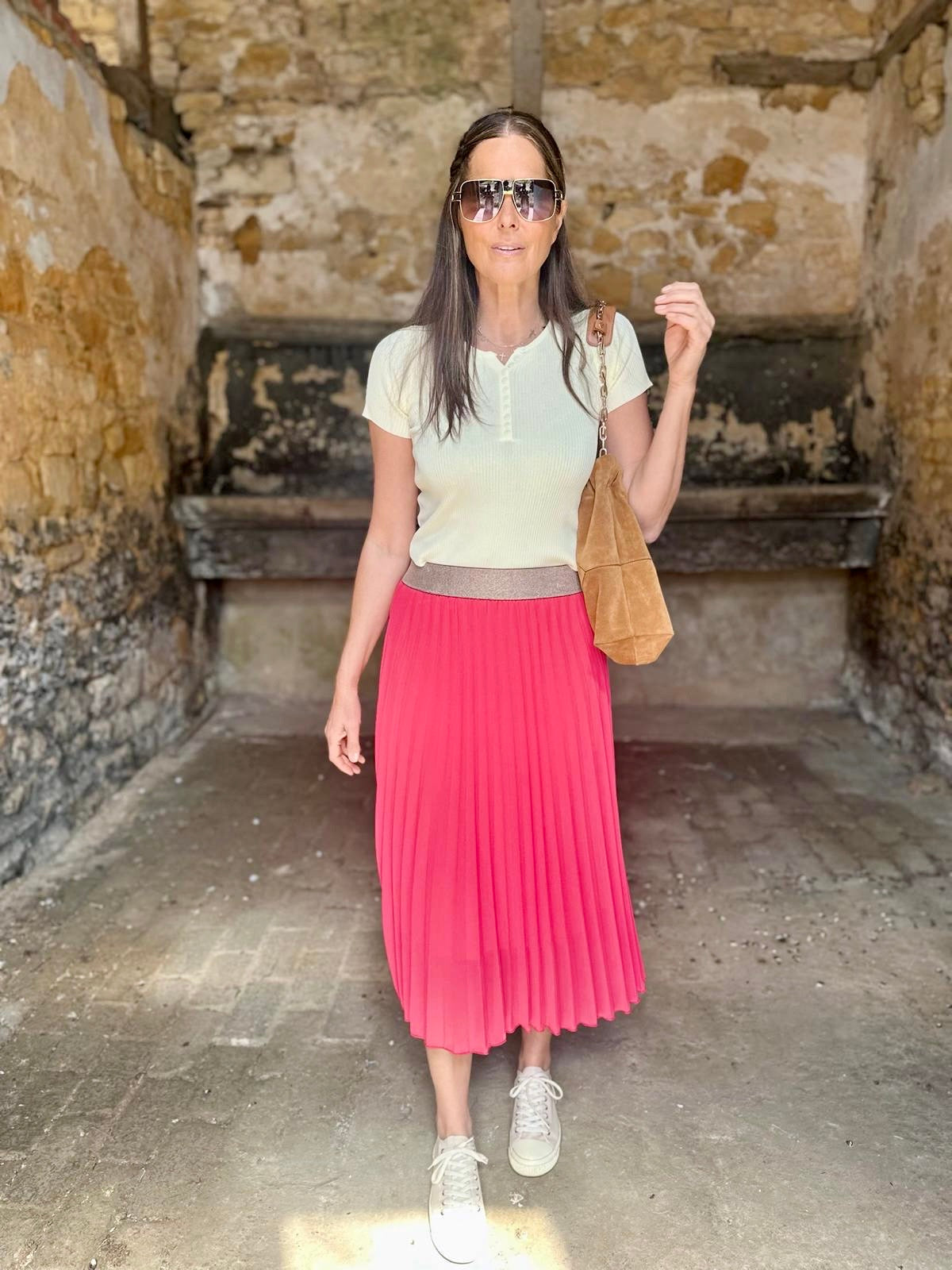 Kaia Midi Skirt - Neon Pink
