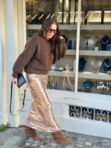 Mariah Sequin Midi Skirt - Rose Gold