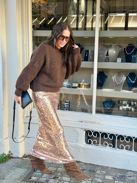 Mariah Sequin Midi Skirt - Rose Gold