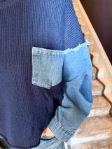 Bronte Knit With Denim Sleeve - Navy