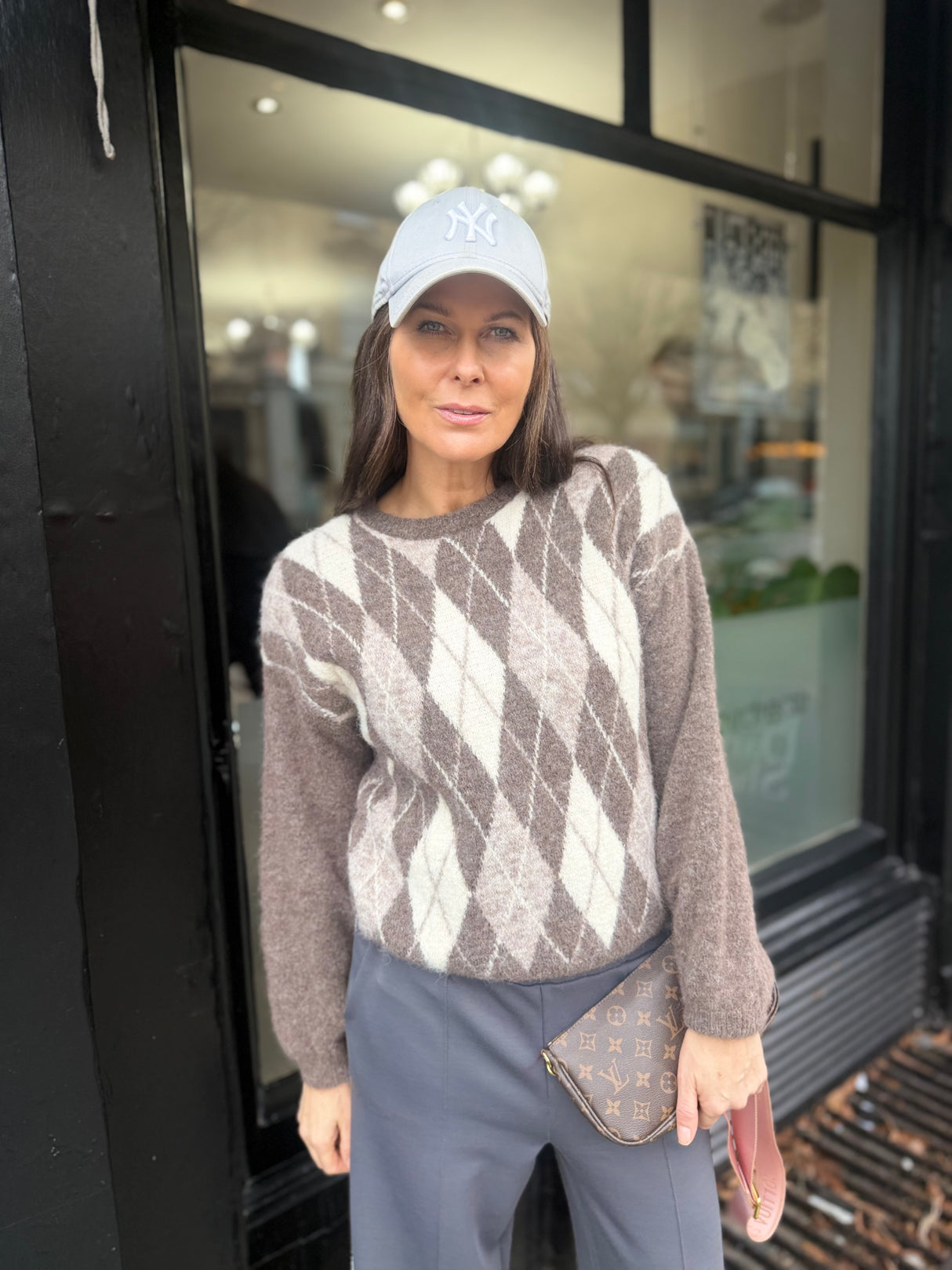 Argyle Crew Neck - Taupe