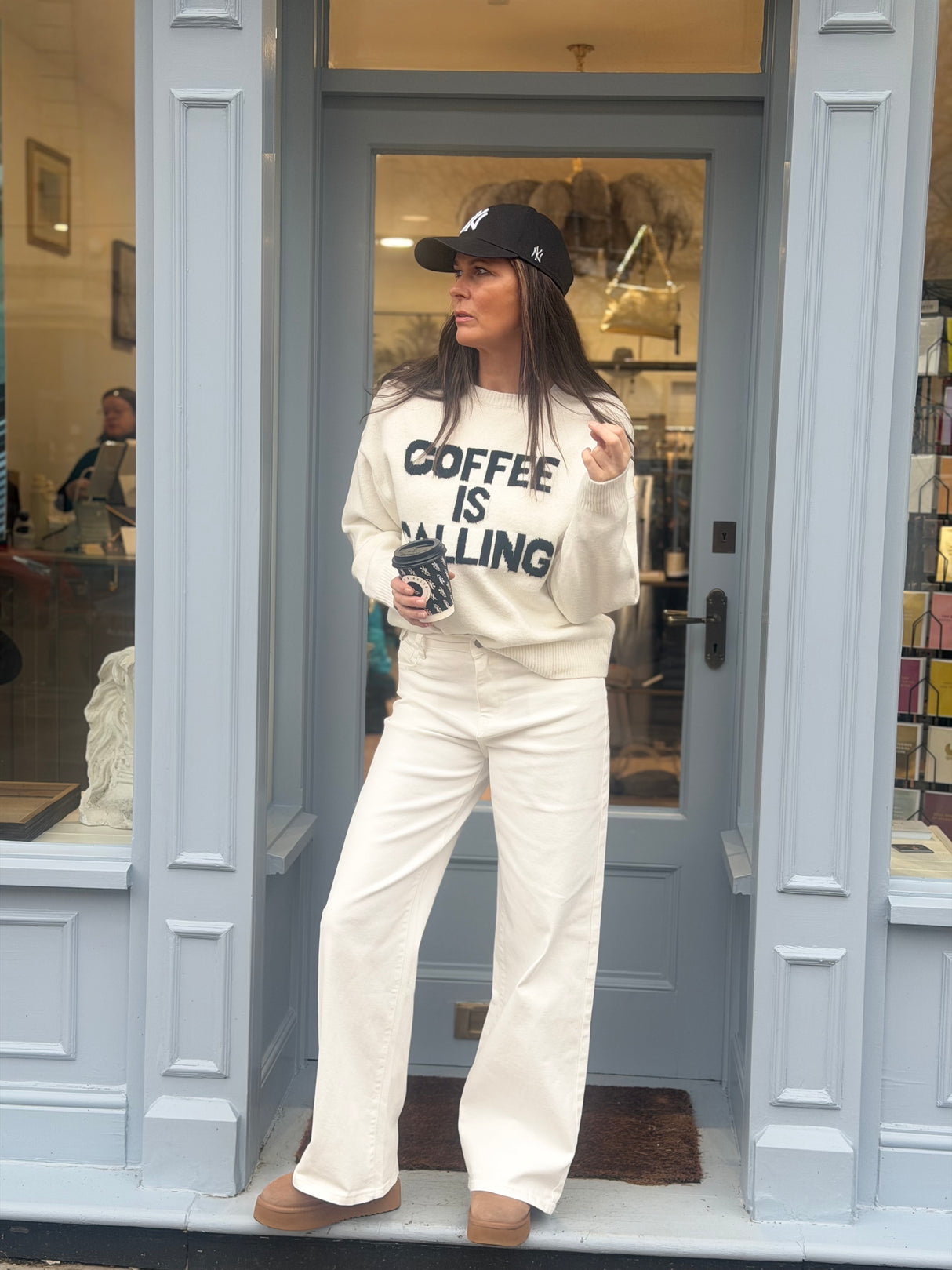 Coffee Crew Neck Knit - Ivory