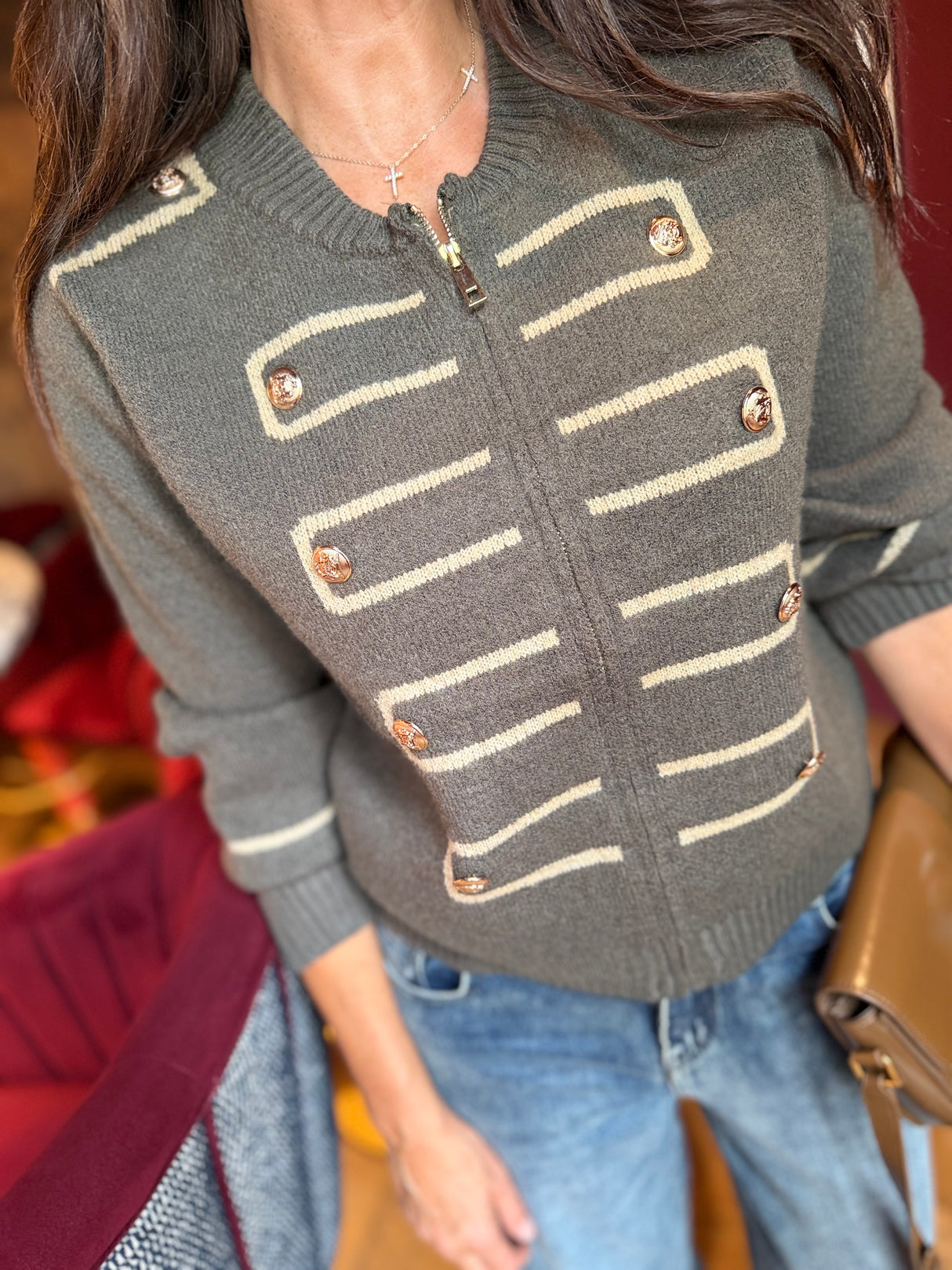 Hazel Military Knitted Jacket - Light Khaki