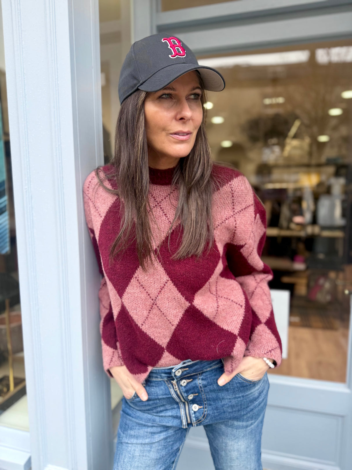 Rosie Argyle Knit - Cherry