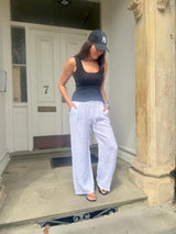 Linen Drawstring Pant - White