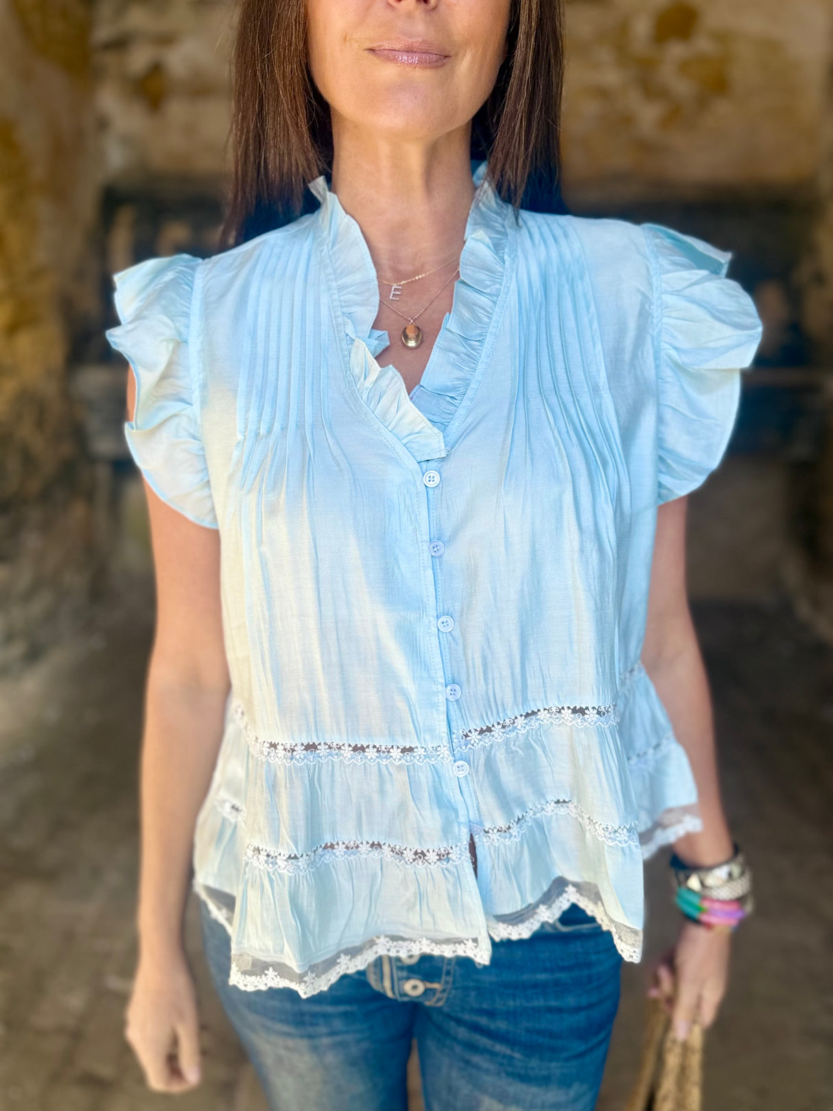 Arden Ruffle Blouse - Blue