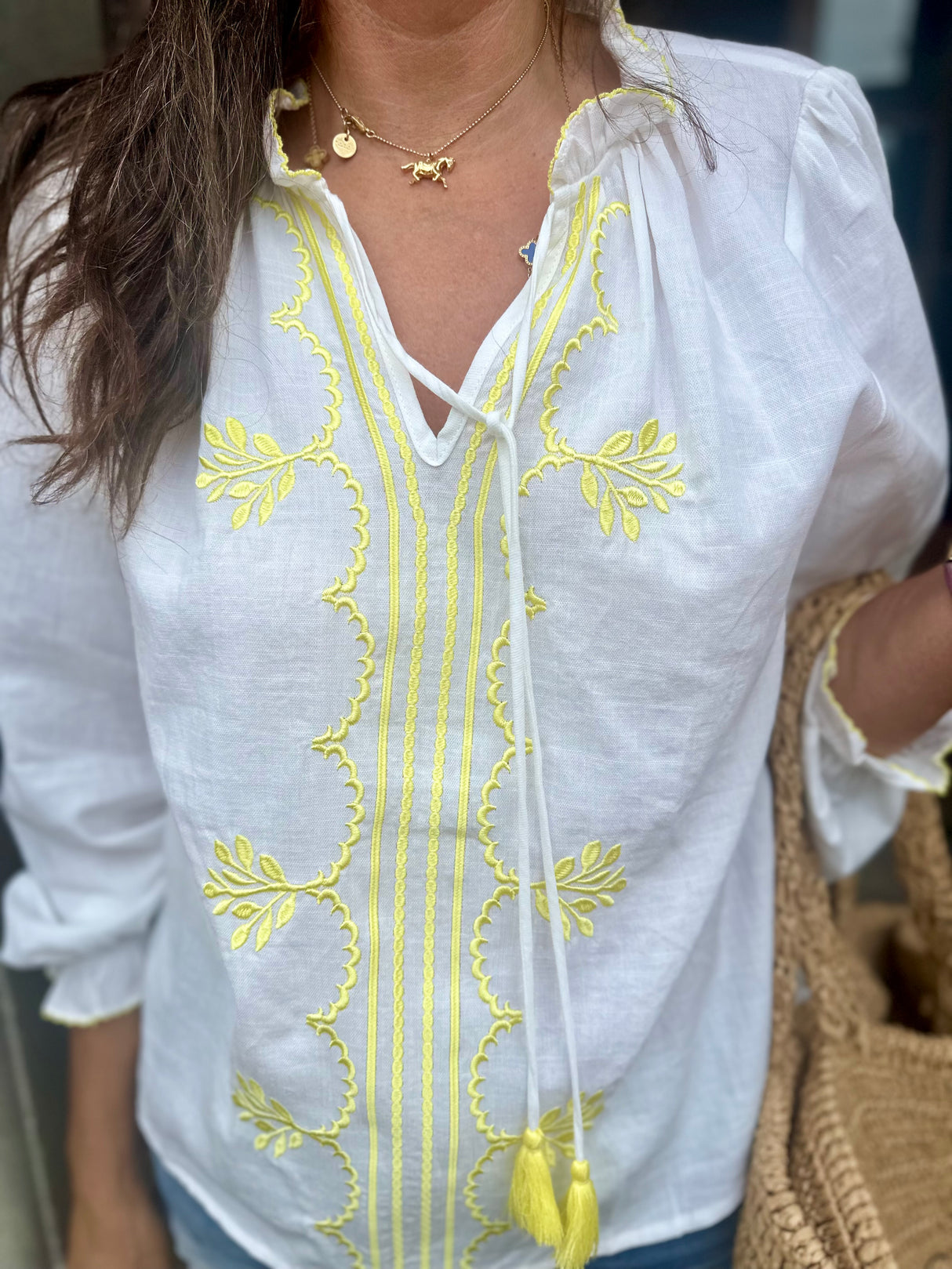 Clio Embroidered Blouse - White/Lemon