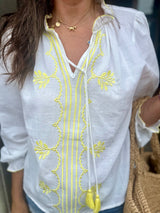 Clio Embroidered Blouse - White/Lemon