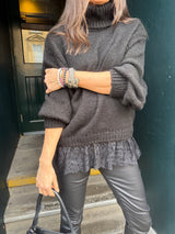 Arabella Lace Roll Neck Jumper - Black