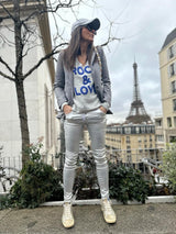 Jean Lux efecto cuero plateado