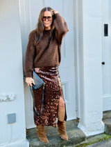 Mariah Sequin Midi Skirt - Chocolate