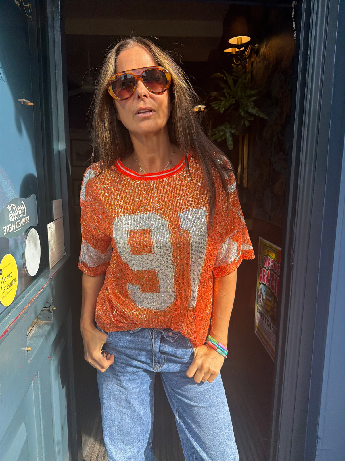 Sequin NFL Inspired Top - Orange