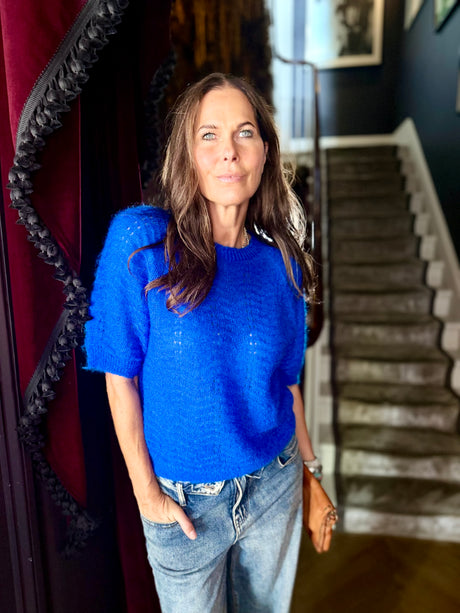 Harvest Short Sleeve Knit - Cobalt