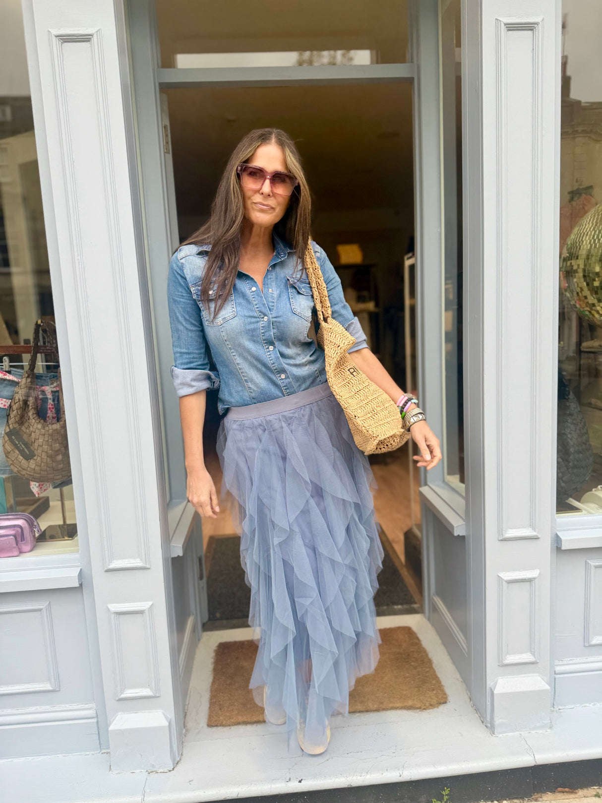 Rosalie Tulle Midi Skirt - Dusty Blue