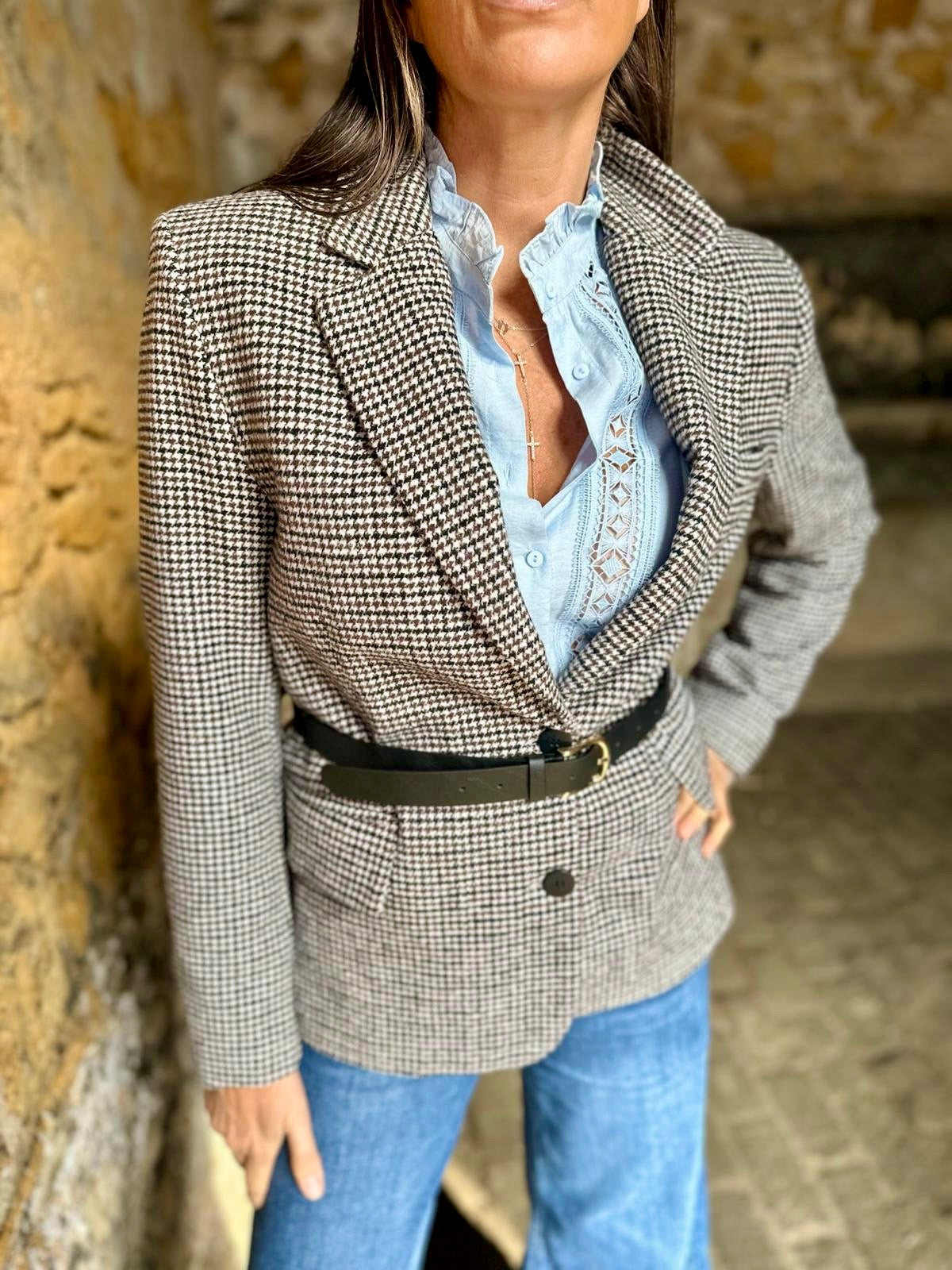 Chaqueta Rocco de pata de gallo en mezcla marrón
