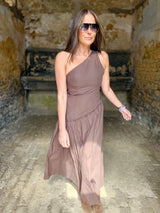 Louise One Shoulder Dress - Chocolate
