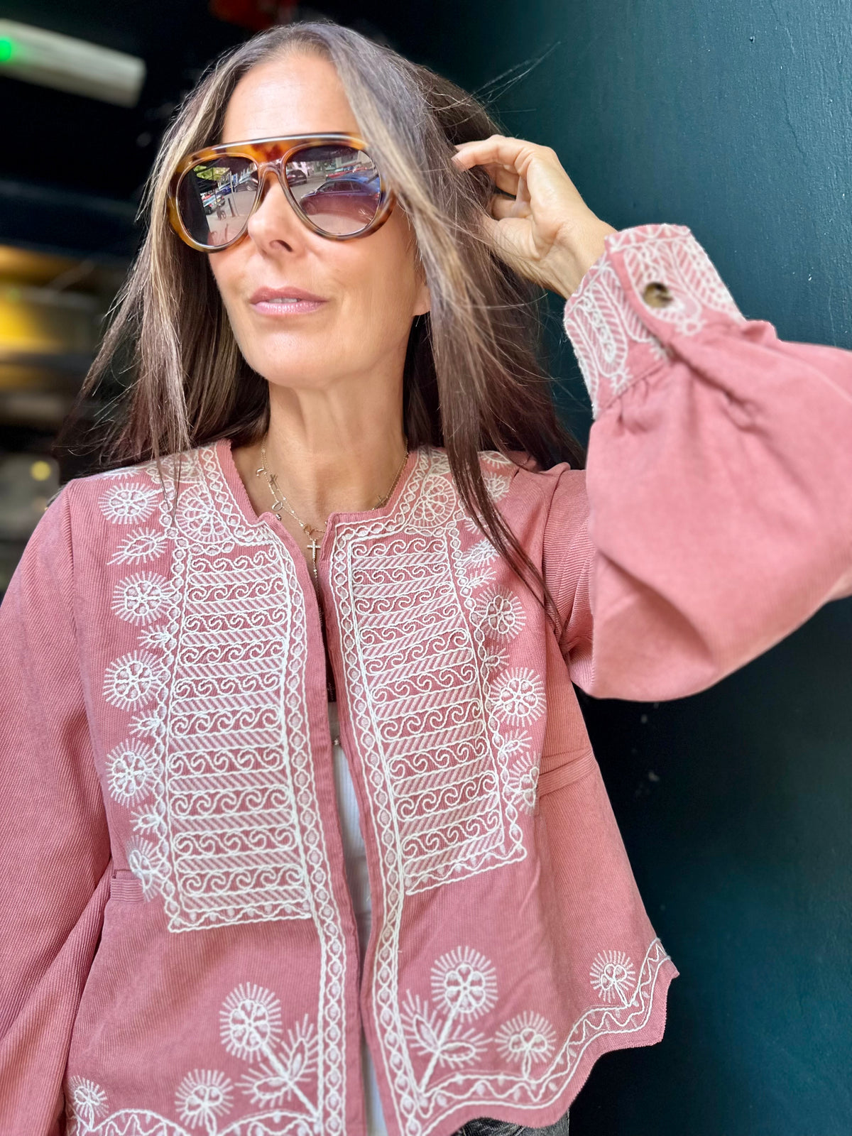 Oriana Embroidered Jacket - Rose