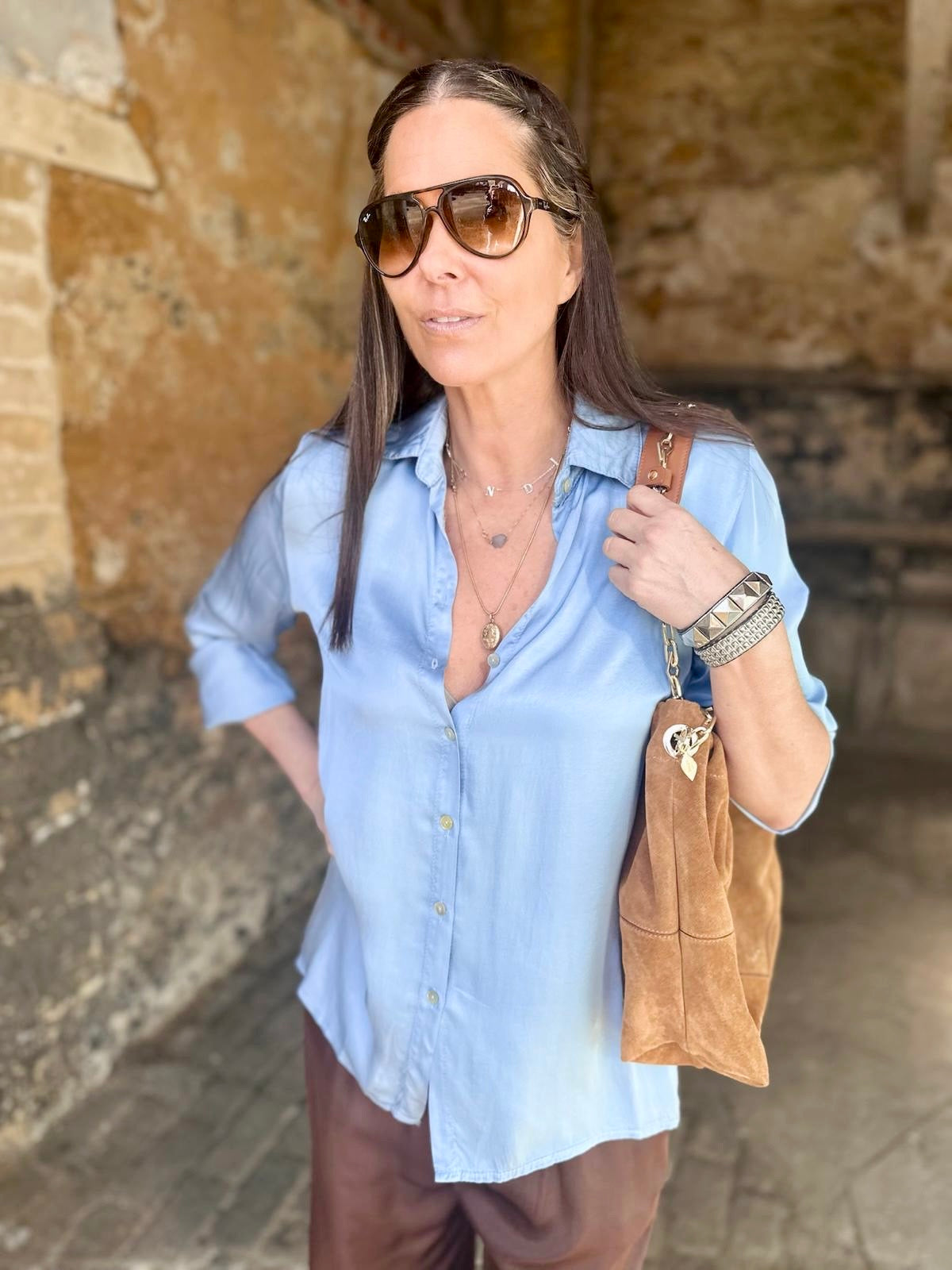 Blusa Ray Silk Blend - Azul claro