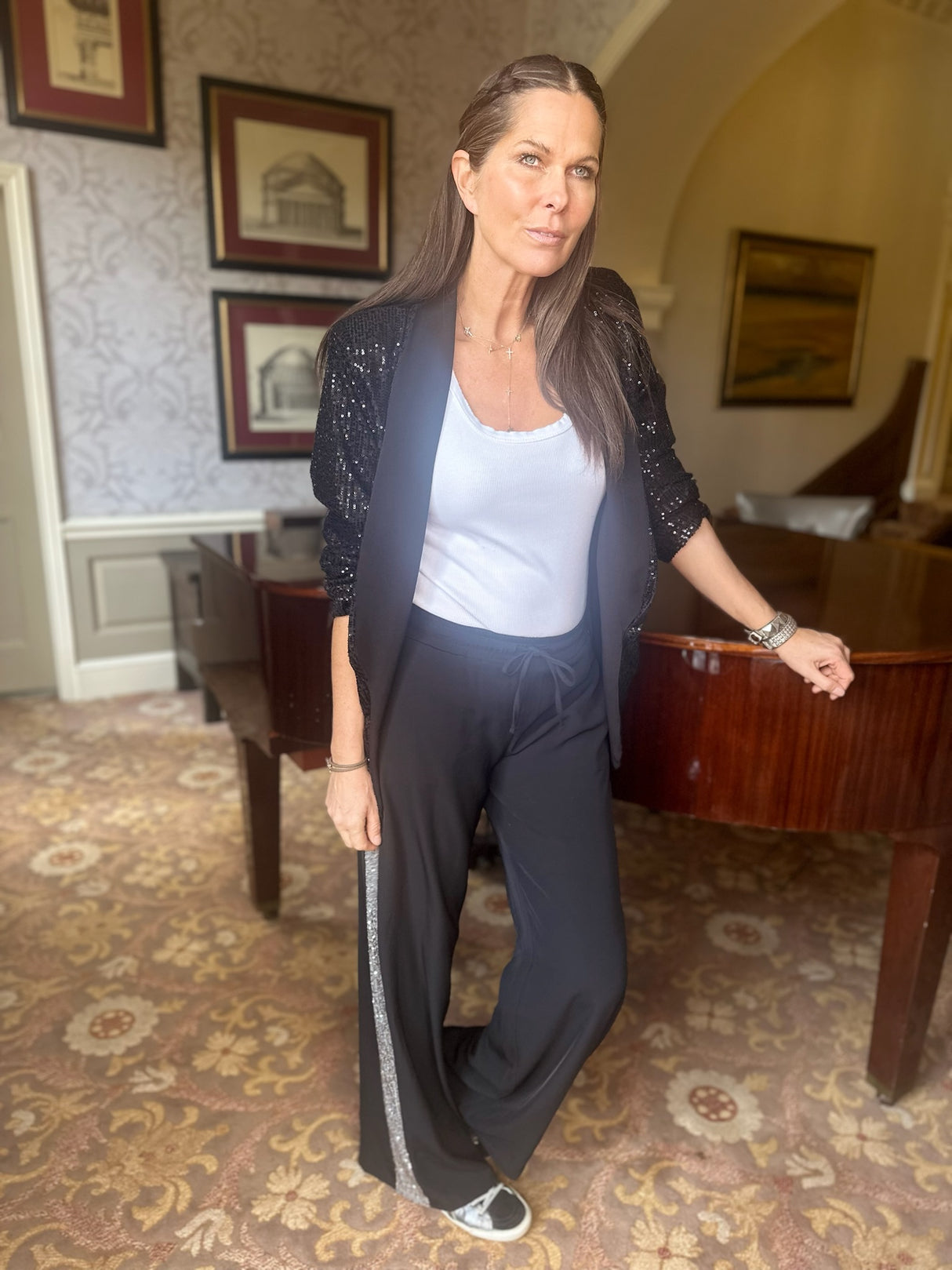 Pantalón Tempest - Negro con lentejuelas plateadas