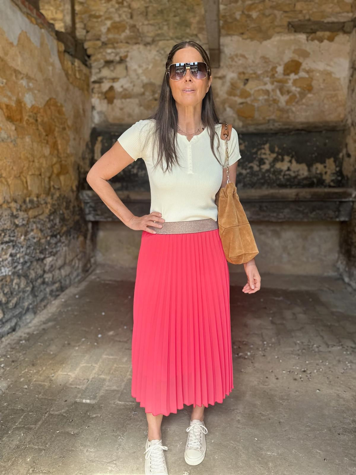 Kaia Midi Skirt - Neon Pink