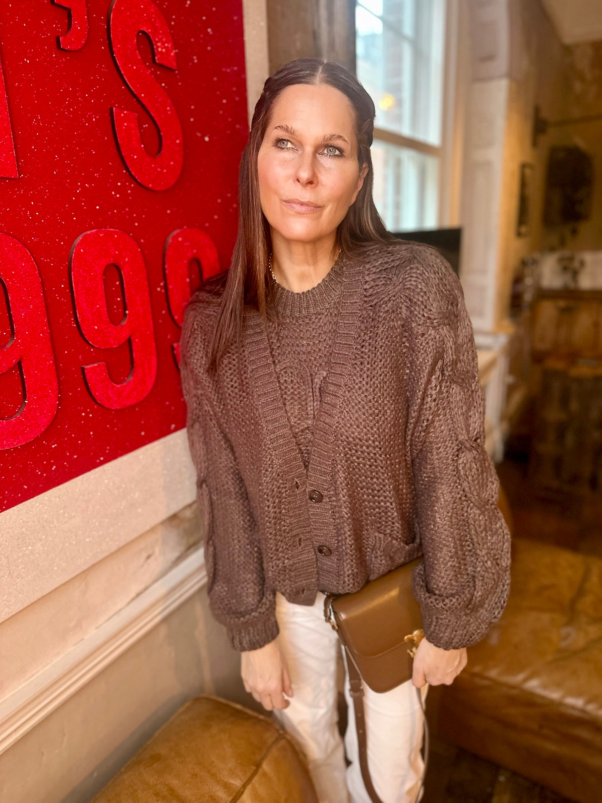 Rival Knitted Cardigan with Logo - Brown