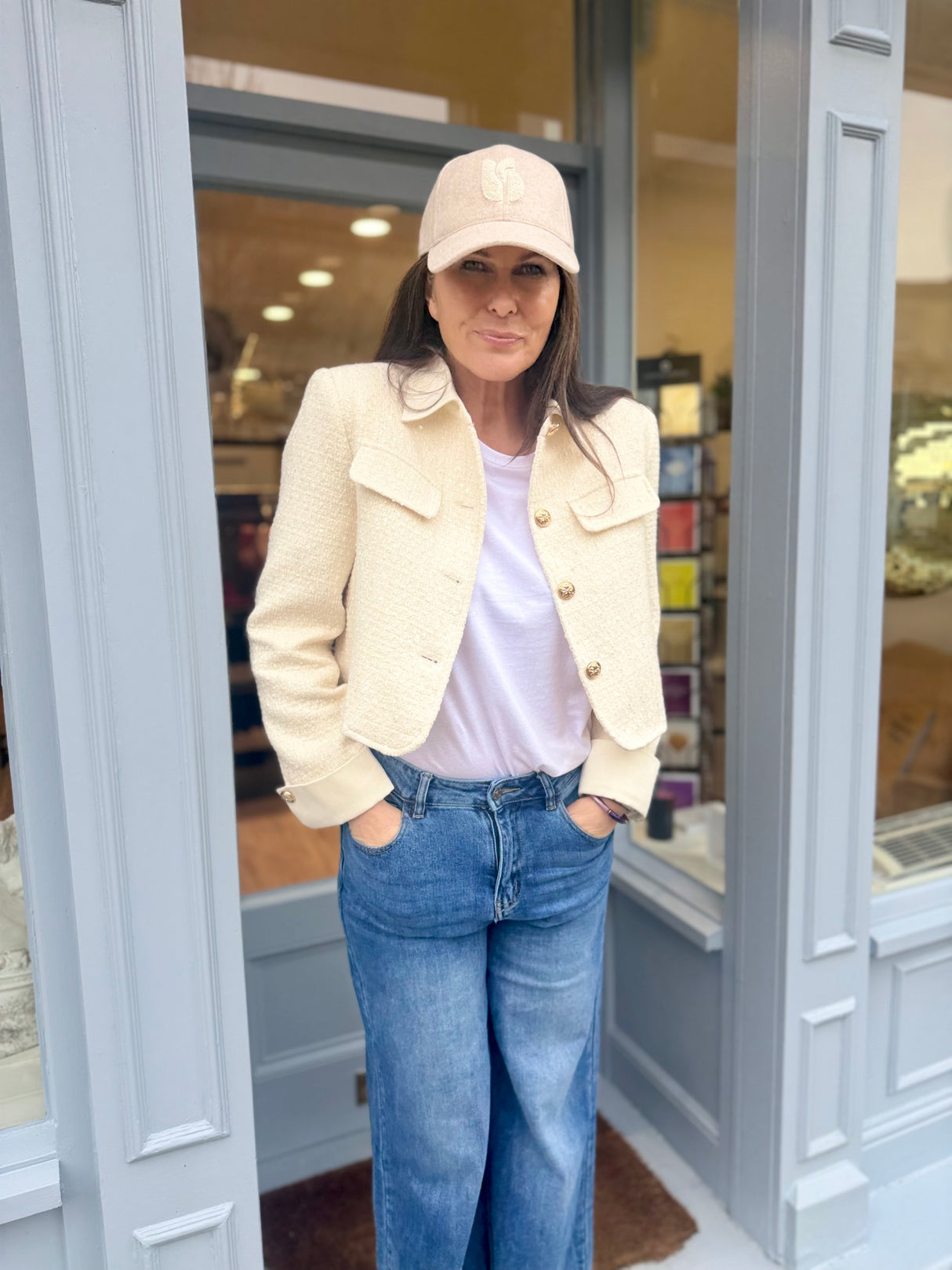 Verity Sequin Cropped Jacket - Ecru