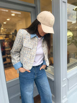 Verity Sequin Cropped Jacket - Baby Blue