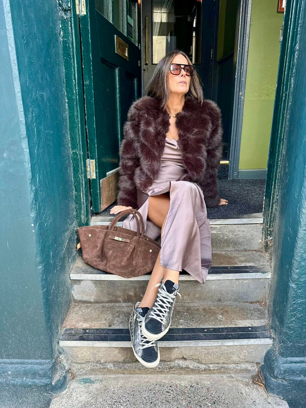 Anastasia Faux Fur Coat - Chocolate